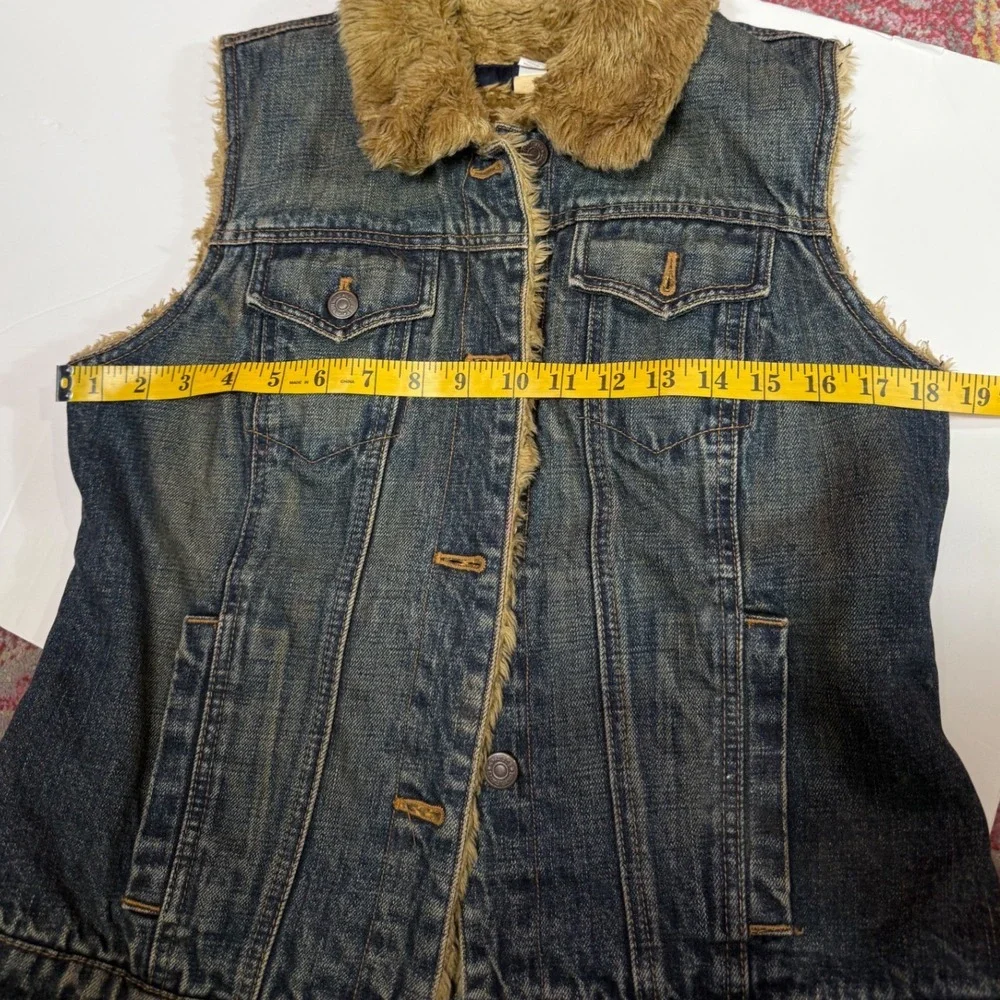 Y2K Gap Vintage 90s Denim Faux Fur Lined Vest Blue Medium